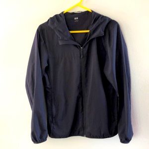 Uniglo navy full zip windbreaker jacket with hood